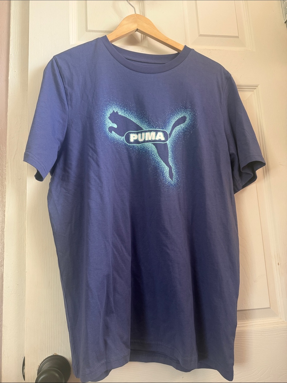 Puma Navy Blue Short-Sleeve Logo Tee with Aqua Accent